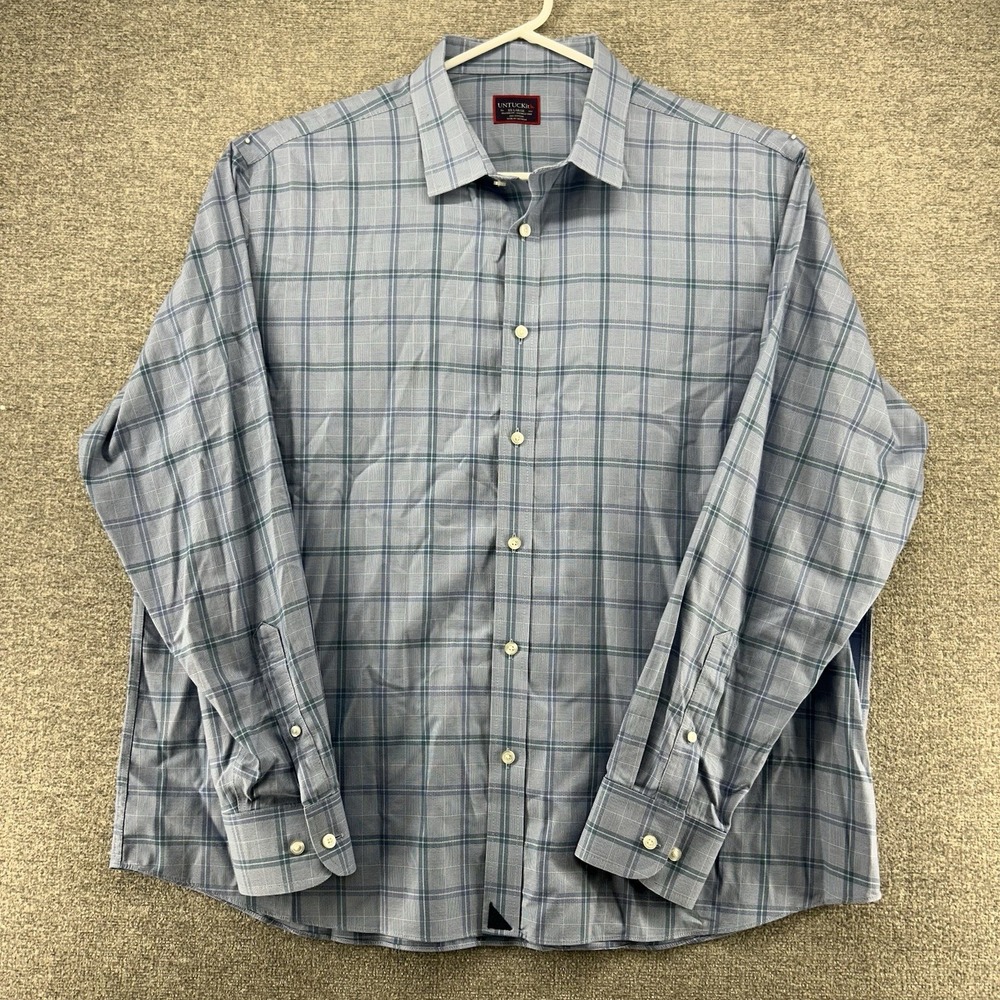 Untuckit Rodano Shirt‎ Size XXL Blue Plaid Long Sleeve Casual